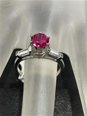 Red Stone Lady's Stone & Diamond Ring 2 Diamonds .14 Carat T.W. 14K White Gold